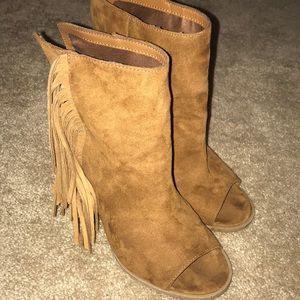 DV Peep Toe Fringe Heeled Bootie